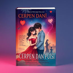 A captivating book cover design for 'CERPEN DAN PUISI', featuring a poignant narrative of love transcending borders between Indonesia and another country