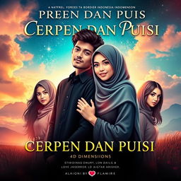 An exquisite book cover for 'CERPEN DAN PUISI', displaying a captivating tale of love that transcends borders between Indonesia and another country