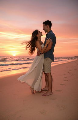 A romantic scene between two lovers in a beautiful sunset setting