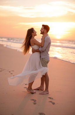 A romantic scene between two lovers in a beautiful sunset setting