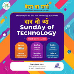 A vibrant and engaging poster titled 'شنبه های فناوری' (Sundays of Technology) showcasing various skill-building topics and an introduction to technology ecosystems