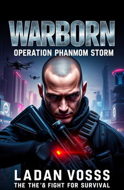 A gripping front cover for the sci-fi action thriller "Warborn: Operation Phantom Storm