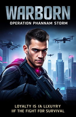 A gripping front cover for the sci-fi action thriller "Warborn: Operation Phantom Storm