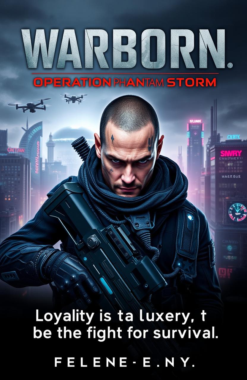 A gripping front cover for the sci-fi action thriller "Warborn: Operation Phantom Storm