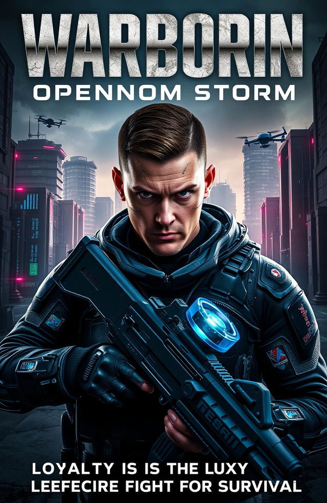 A gripping front cover for the sci-fi action thriller "Warborn: Operation Phantom Storm