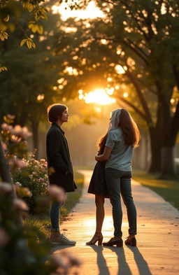 A nostalgic scene depicting two lovers from the past who still harbor feelings for each other, yet they're both in separate relationships