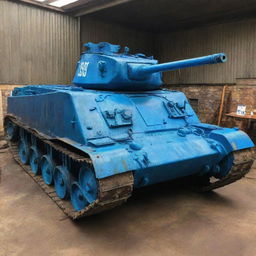 A stunning tank painted in vibrant shades of blue