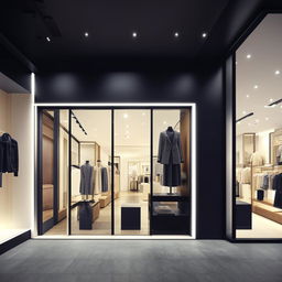 A chic and modern clothing shop facade design with a stylish floor layout