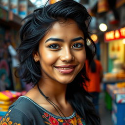 A portrait of an Indian girl with unique and unconventional beauty, showcasing her natural features with confidence