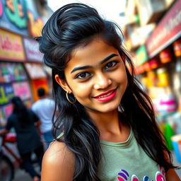 A portrait of an Indian girl with unique and unconventional beauty, showcasing her natural features with confidence
