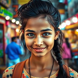 A portrait of an Indian girl with unique and unconventional beauty, showcasing her natural features with confidence