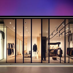 A chic and modern clothing shop facade design with a stylish floor layout