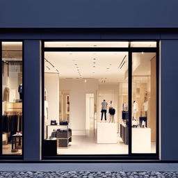 A chic and modern clothing shop facade design with a stylish floor layout