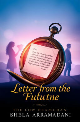 An antique pocket watch opened, with a glowing letter emanating from it, featuring a love message