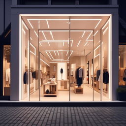 A chic and modern clothing shop facade design with a stylish floor layout