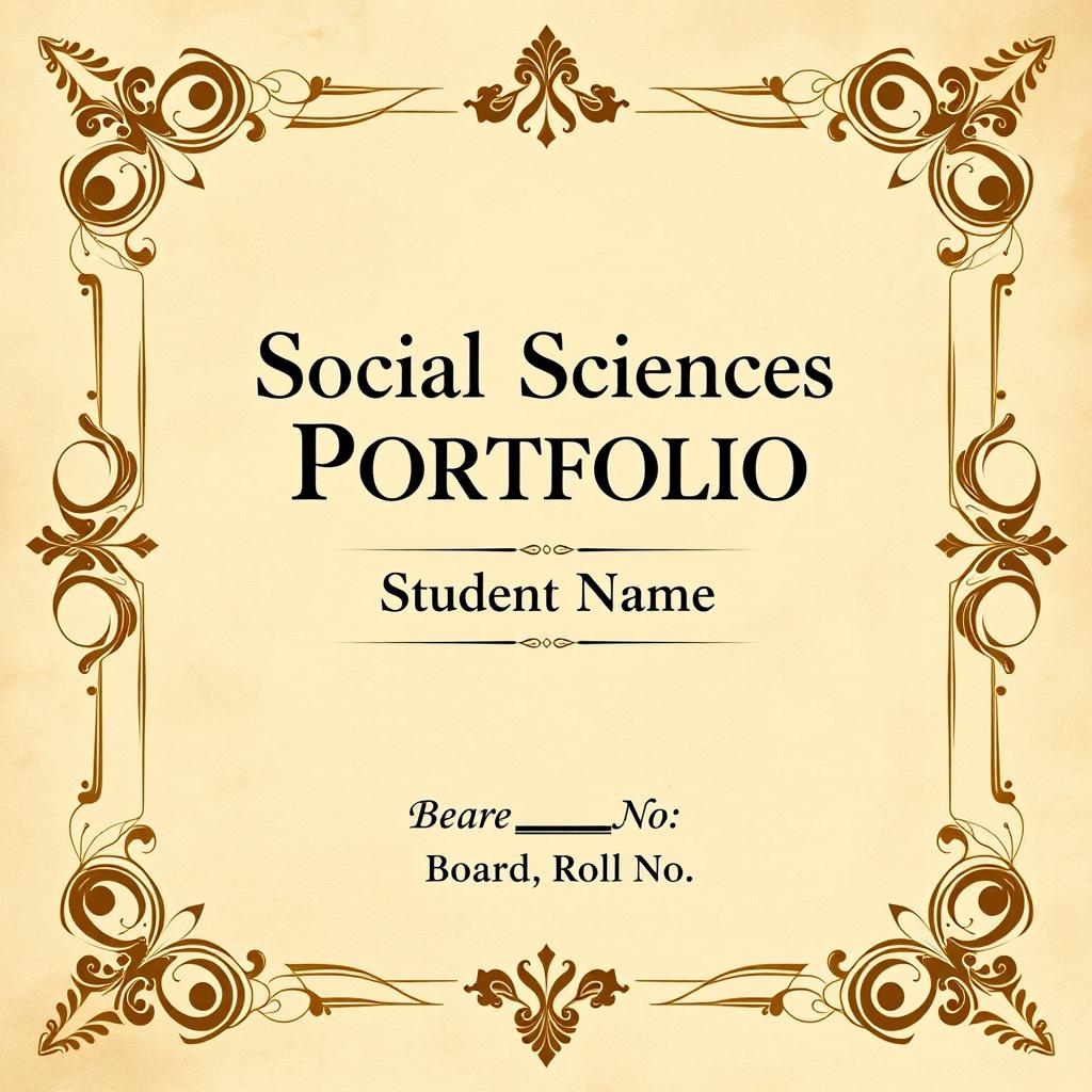 A beautifully designed cover page for a social sciences portfolio, featuring an old aesthetic look reminiscent of vintage academic texts