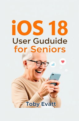 A visually appealing book cover designed for a 6 by 9 inch format, titled "iOS 18 User Guide for Seniors" by Toby Evatt