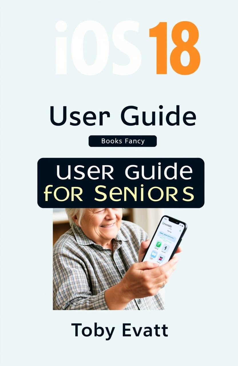 A visually appealing book cover designed for a 6 by 9 inch format, titled "iOS 18 User Guide for Seniors" by Toby Evatt