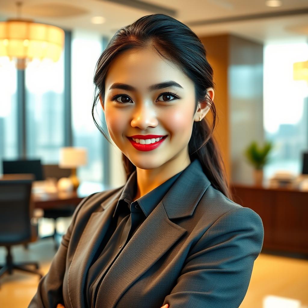 A beautiful young Indonesian woman with striking features, characterized by a blend of Indonesian and European heritage