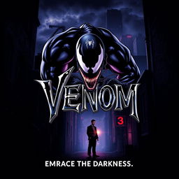 A dynamic and intense movie poster for 'Venom 3'