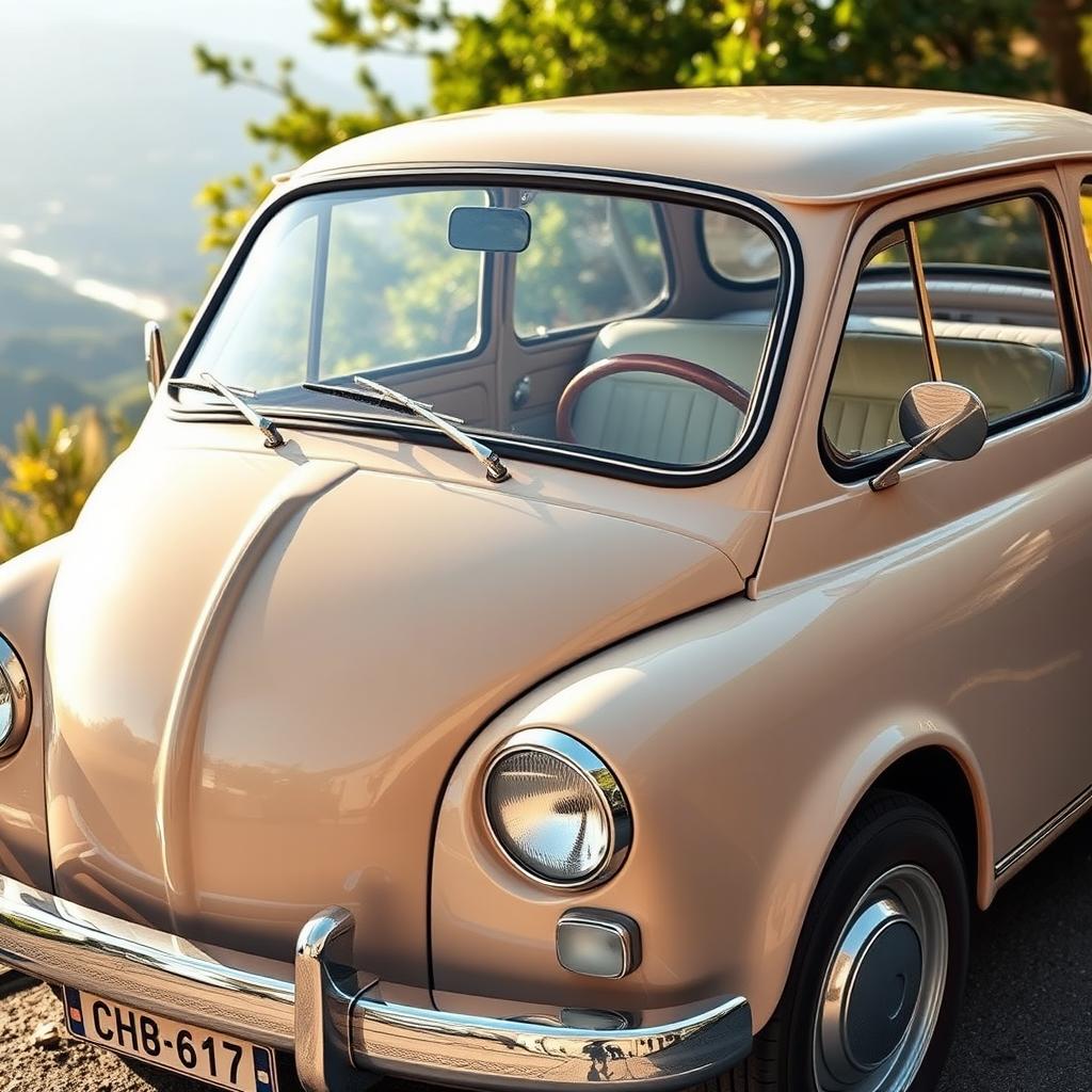A charming, functional car, featuring a sleek design with smooth curves and an inviting color palette