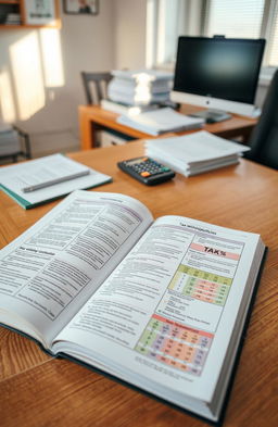 An open book laying on a wooden table, showing detailed diagrams and samples of tax withholding certificates