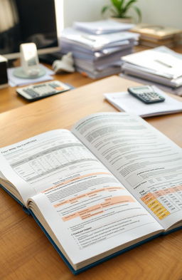 An open book laying on a wooden table, showing detailed diagrams and samples of tax withholding certificates