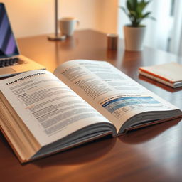 An open book resting on a polished wooden desk, displaying a detailed guide on how to create tax withholding documents