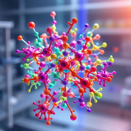 A scientific visualization depicting Metal-organic Frameworks (MOFs) specifically UiO-66 particles, intricately surrounded by various colorful polymer brushes