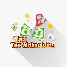 A creative symbol illustrating the concept of cutting money with text related to tax withholding