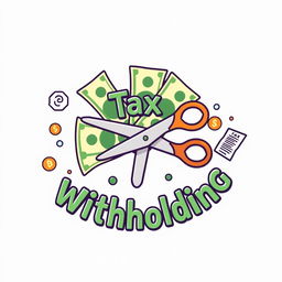 A creative symbol illustrating the concept of cutting money with text related to tax withholding