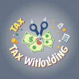 A creative symbol illustrating the concept of cutting money with text related to tax withholding