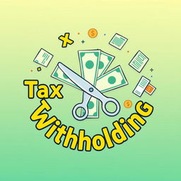 A creative symbol illustrating the concept of cutting money with text related to tax withholding