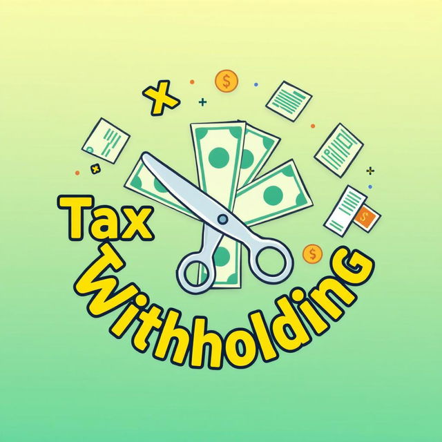 A creative symbol illustrating the concept of cutting money with text related to tax withholding