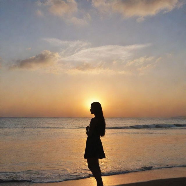 The name 'Abeer' written in clouds at sunset over a sea beach, with a girl standing and looking at it.