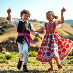 A delightful scene showcasing a boy and a girl performing the Lezginka dance, with a focus on Turkish cultural elements