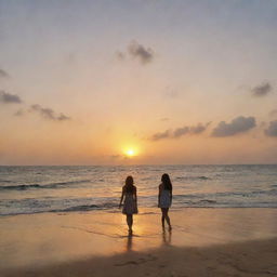 The name 'Abeer' written in clouds at sunset over a sea beach, with a girl standing and looking at it.