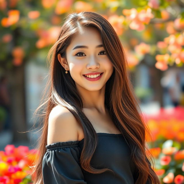 A young, beautiful girl of mixed heritage, featuring Korean influences, with an attractive physique