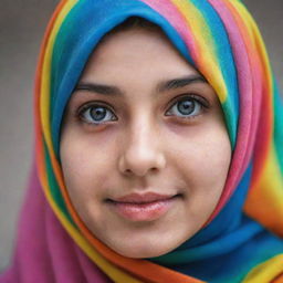 A striking portrait of a girl in a colorful hijab, her eyes full of life and intelligence.