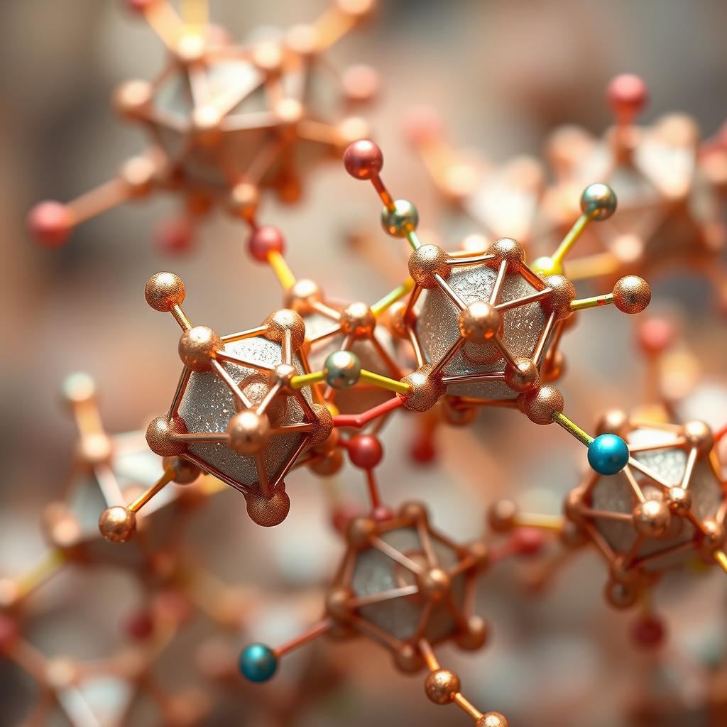 A detailed representation of metal-organic frameworks (MOFs) featuring bipyramidic particles intricately designed with geometric precision