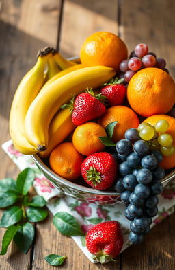 A beautifully arranged bowl of various exotic fruits, showcasing a vibrant color palette