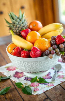 A beautifully arranged bowl of various exotic fruits, showcasing a vibrant color palette