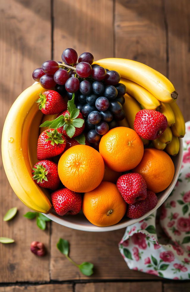 A beautifully arranged bowl of various exotic fruits, showcasing a vibrant color palette