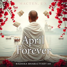 A serene cover design featuring a woman draped in a flowing white sari, her tonsured head turned away so that her face is not visible