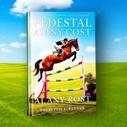 A captivating book cover for 'PEDESTAL AT ANY COST,' showcasing the thrilling world of equestrian sport