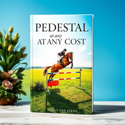 A captivating book cover for 'PEDESTAL AT ANY COST,' showcasing the thrilling world of equestrian sport