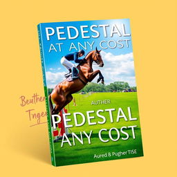 A striking book cover design for 'PEDESTAL AT ANY COST,' focusing on the thrilling world of equestrian sport