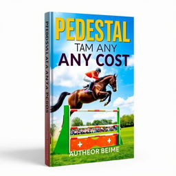 A striking book cover design for 'PEDESTAL AT ANY COST,' focusing on the thrilling world of equestrian sport