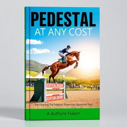 An eye-catching book cover for 'PEDESTAL AT ANY COST,' focused on the exhilarating world of equestrian sport