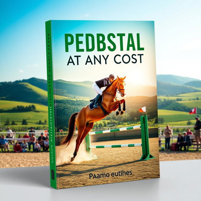 An eye-catching book cover for 'PEDESTAL AT ANY COST,' focused on the exhilarating world of equestrian sport